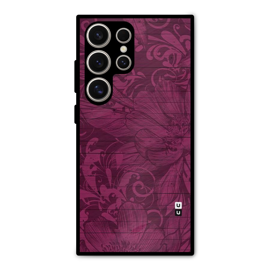 Magenta Floral Pattern Metal Back Case for Galaxy S24 Ultra