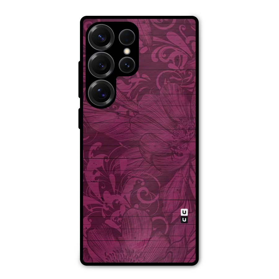 Magenta Floral Pattern Metal Back Case for Galaxy S25 Ultra