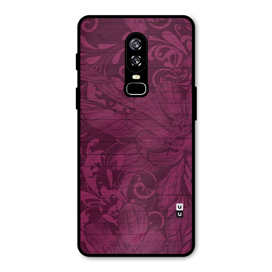 Magenta Floral Pattern Metal Back Case for OnePlus 6