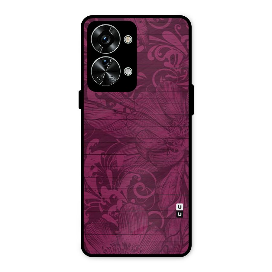 Magenta Floral Pattern Metal Back Case for OnePlus Nord 2T