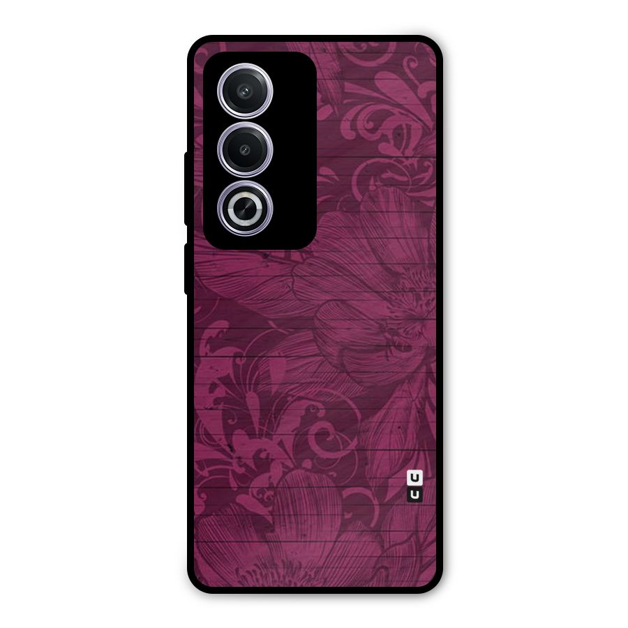 Magenta Floral Pattern Metal Back Case for Oppo A3 Pro