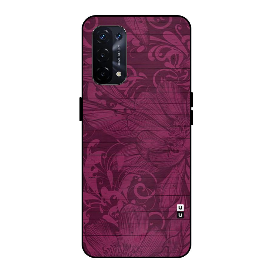 Magenta Floral Pattern Metal Back Case for Oppo A74 5G