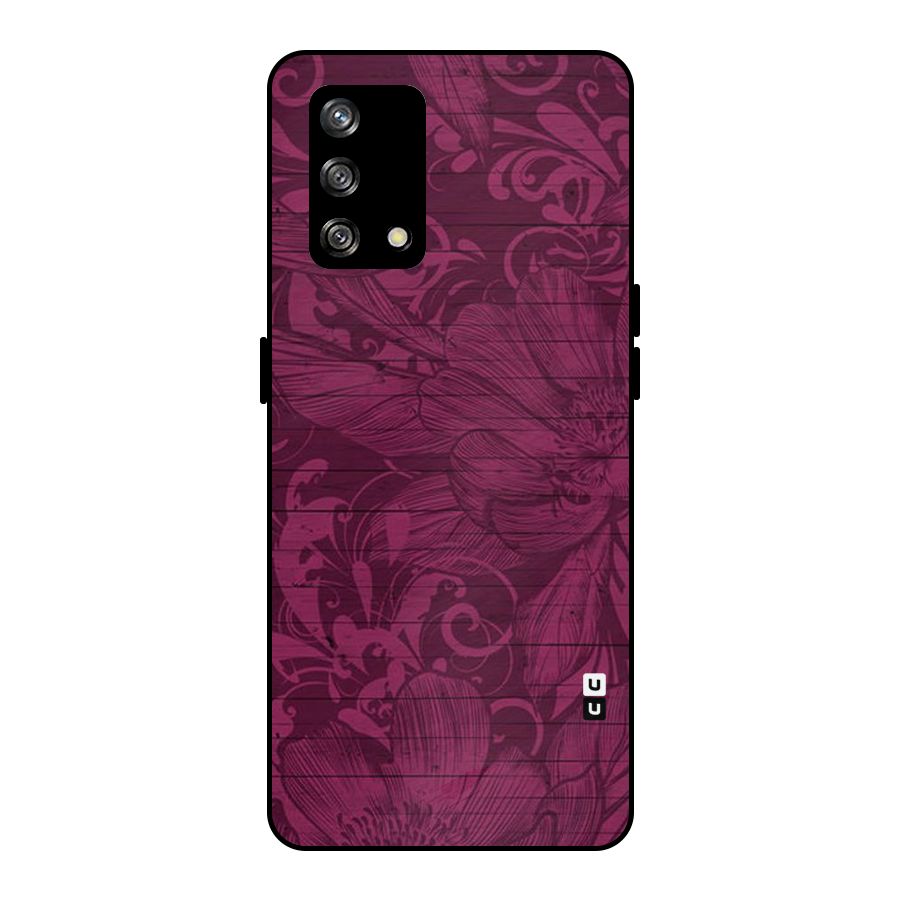 Magenta Floral Pattern Metal Back Case for Oppo F19