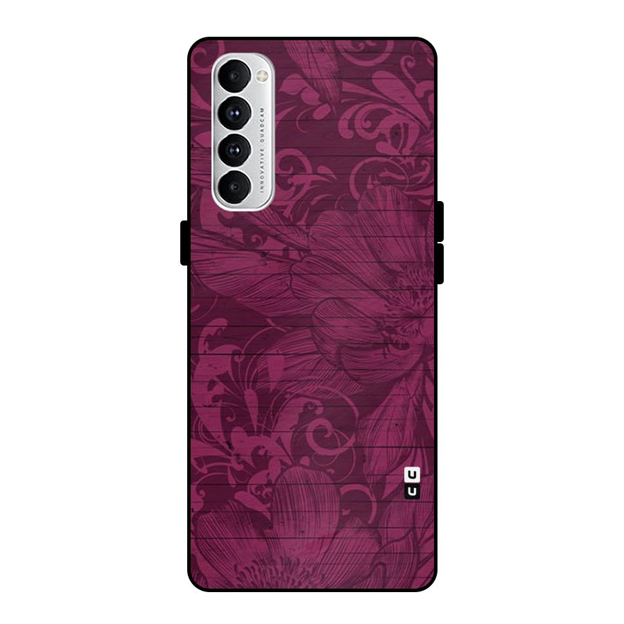 Magenta Floral Pattern Metal Back Case for Oppo Reno4 Pro