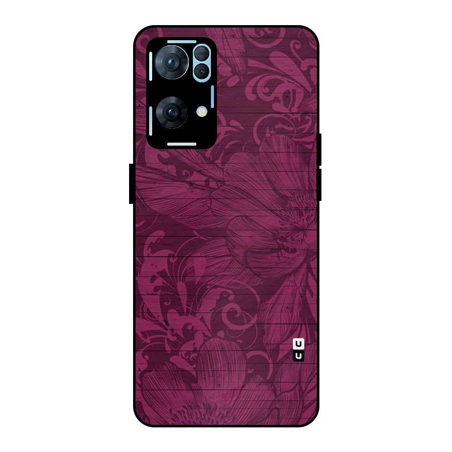 Magenta Floral Pattern Metal Back Case for Oppo Reno7 Pro 5G