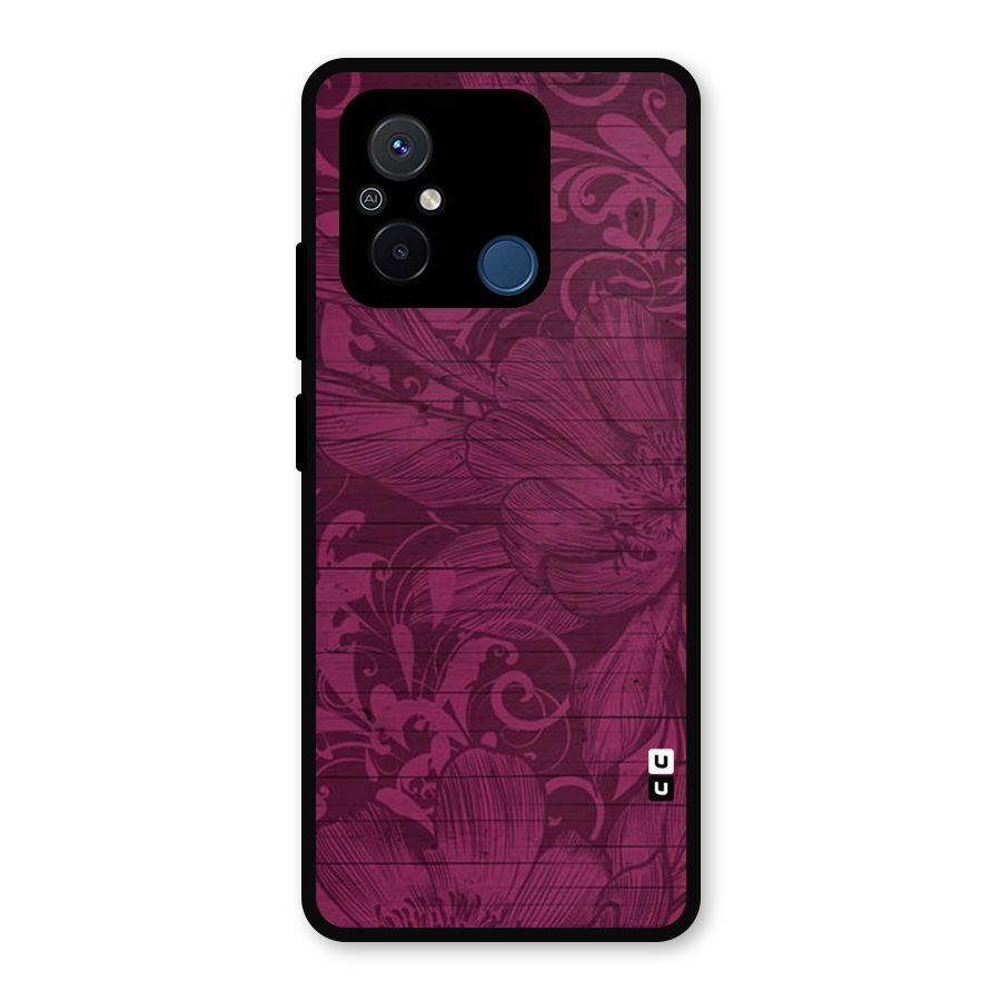 Magenta Floral Pattern Metal Back Case for Poco C55