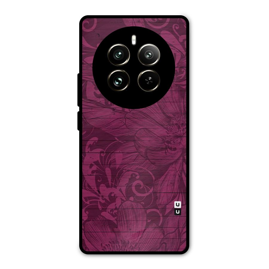 Magenta Floral Pattern Metal Back Case for Realme 12 Pro