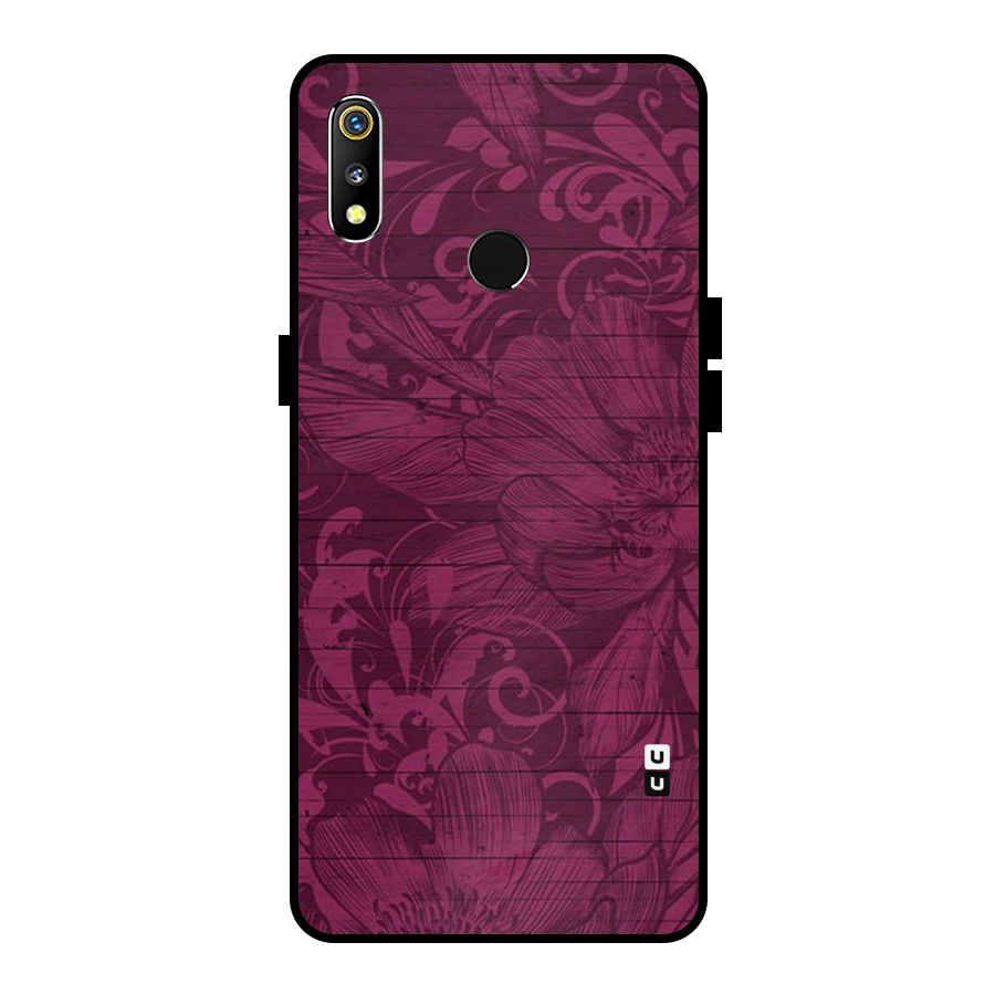 Magenta Floral Pattern Metal Back Case for Realme 3i