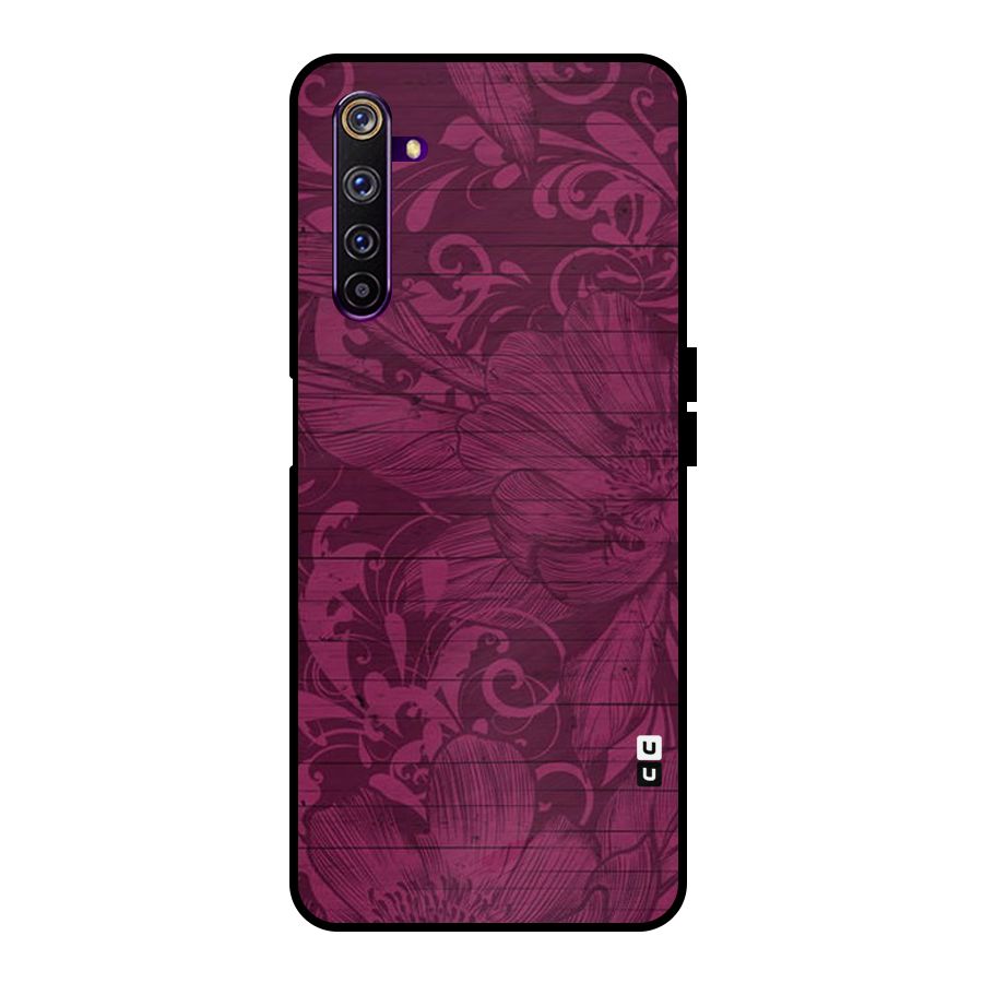 Magenta Floral Pattern Metal Back Case for Realme 6 Pro
