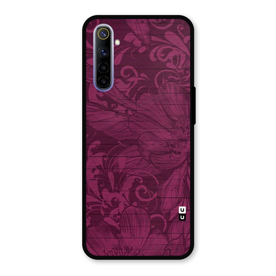 Magenta Floral Pattern Metal Back Case for Realme 6i
