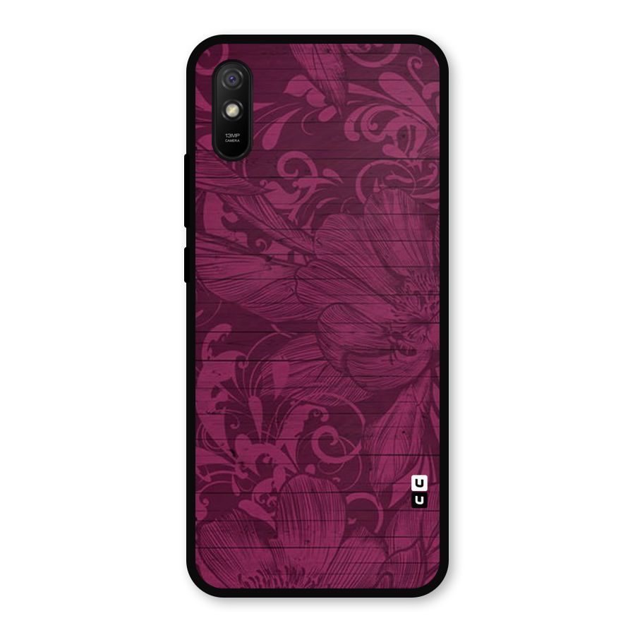 Magenta Floral Pattern Metal Back Case for Redmi 9a
