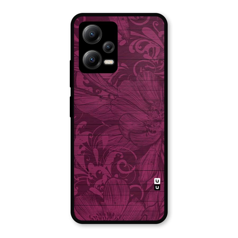 Magenta Floral Pattern Metal Back Case for Redmi Note 12 5G