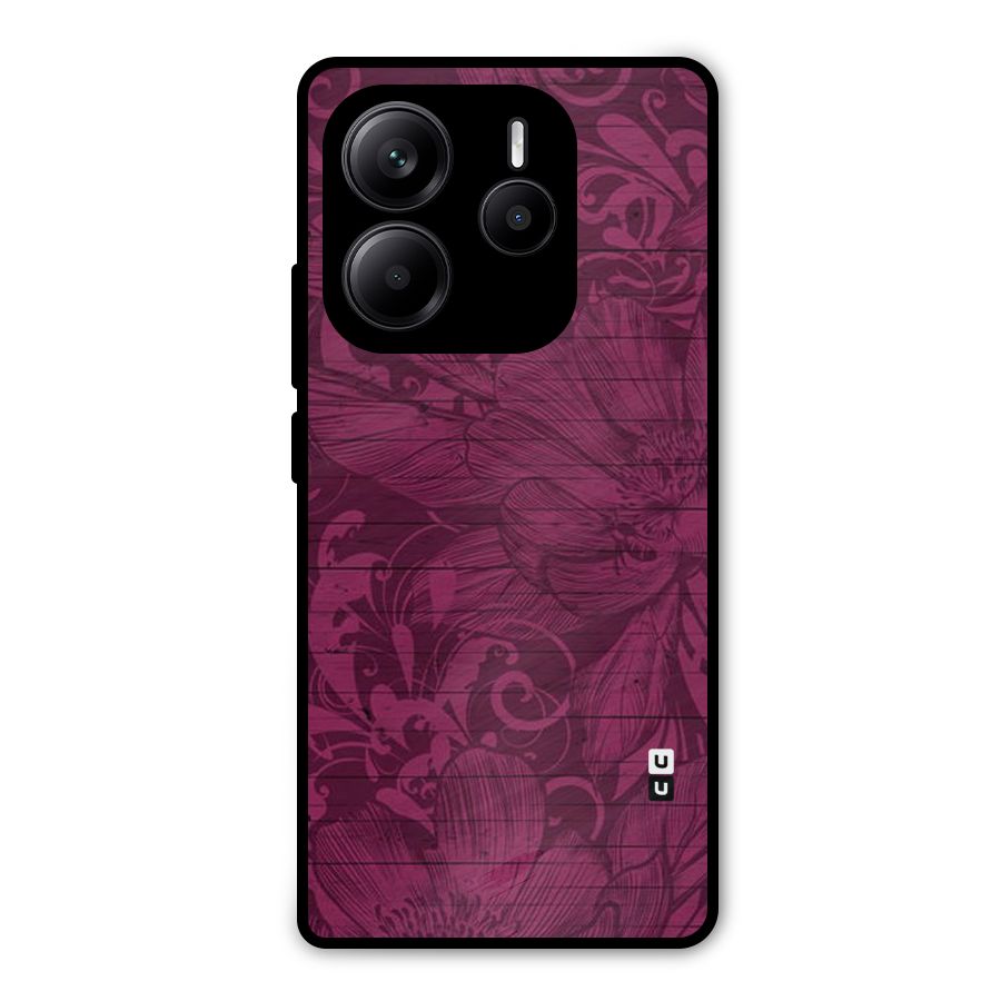 Magenta Floral Pattern Metal Back Case for Redmi Note 14 5G