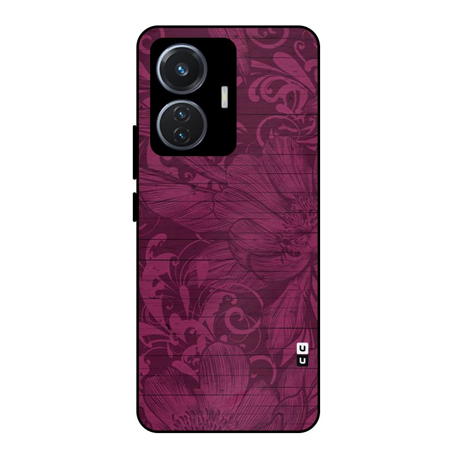 Magenta Floral Pattern Metal Back Case for Vivo T1 44W