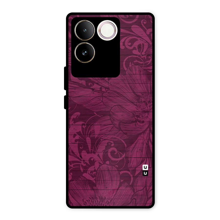 Magenta Floral Pattern Metal Back Case for Vivo T2 Pro