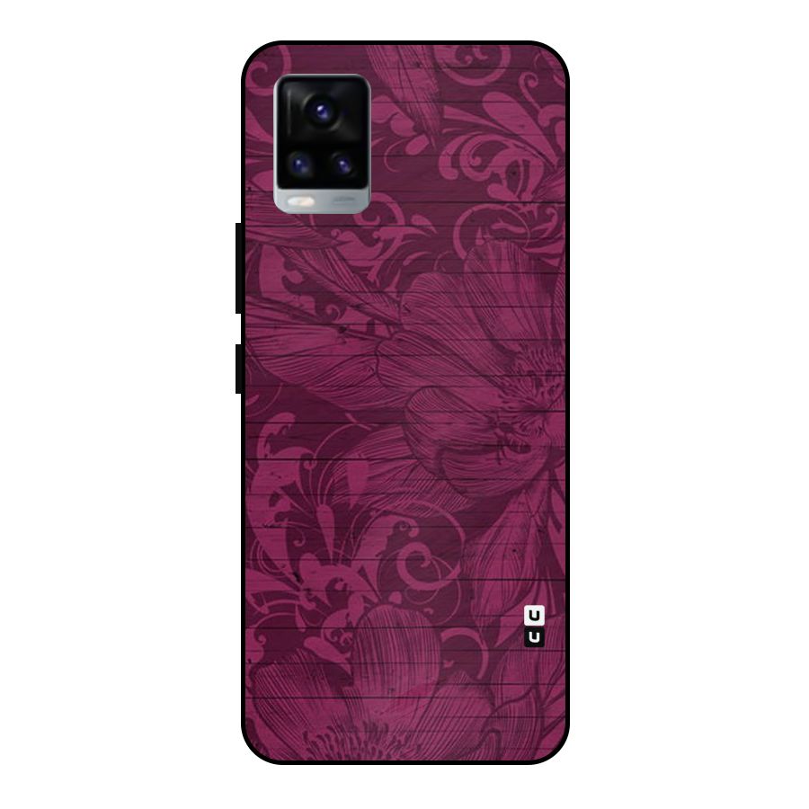 Magenta Floral Pattern Metal Back Case for Vivo V20