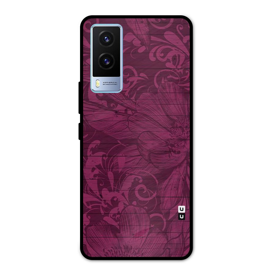 Magenta Floral Pattern Metal Back Case for Vivo V21e 5G