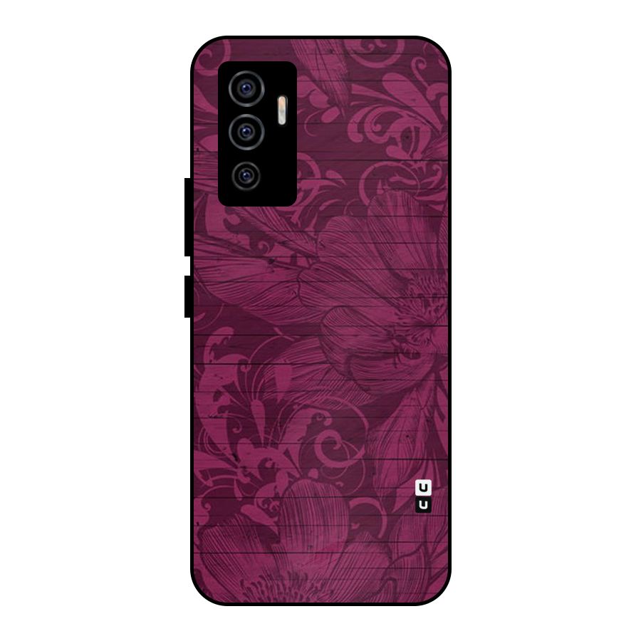 Magenta Floral Pattern Metal Back Case for Vivo V23e