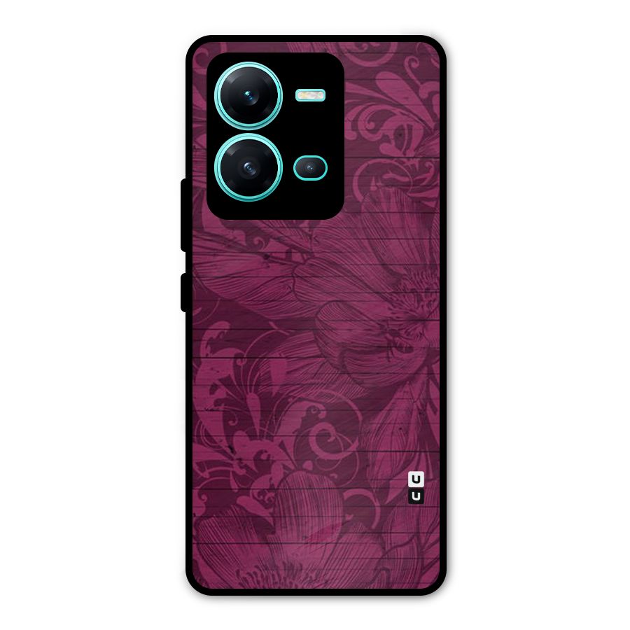 Magenta Floral Pattern Metal Back Case for Vivo V25