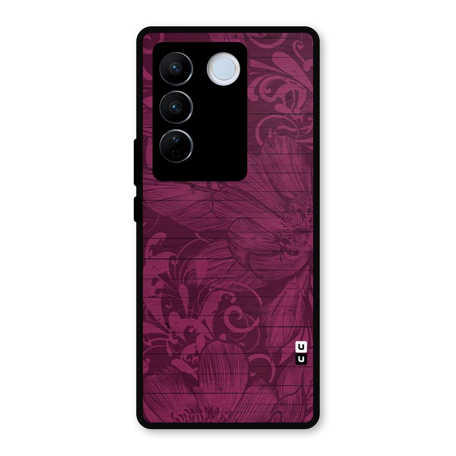 Magenta Floral Pattern Metal Back Case for Vivo V27