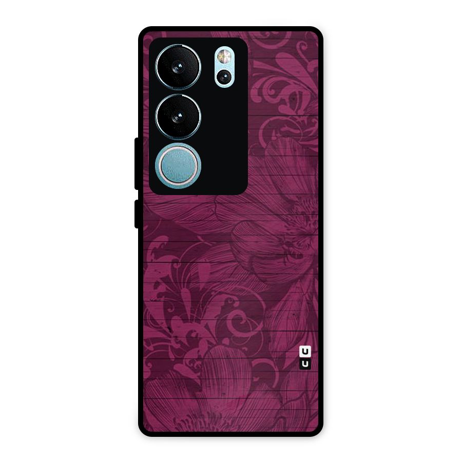 Magenta Floral Pattern Metal Back Case for Vivo V29 Pro