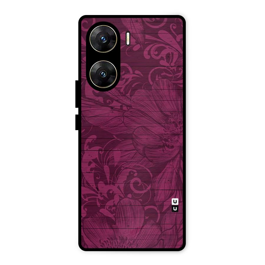 Magenta Floral Pattern Metal Back Case for Vivo V29e
