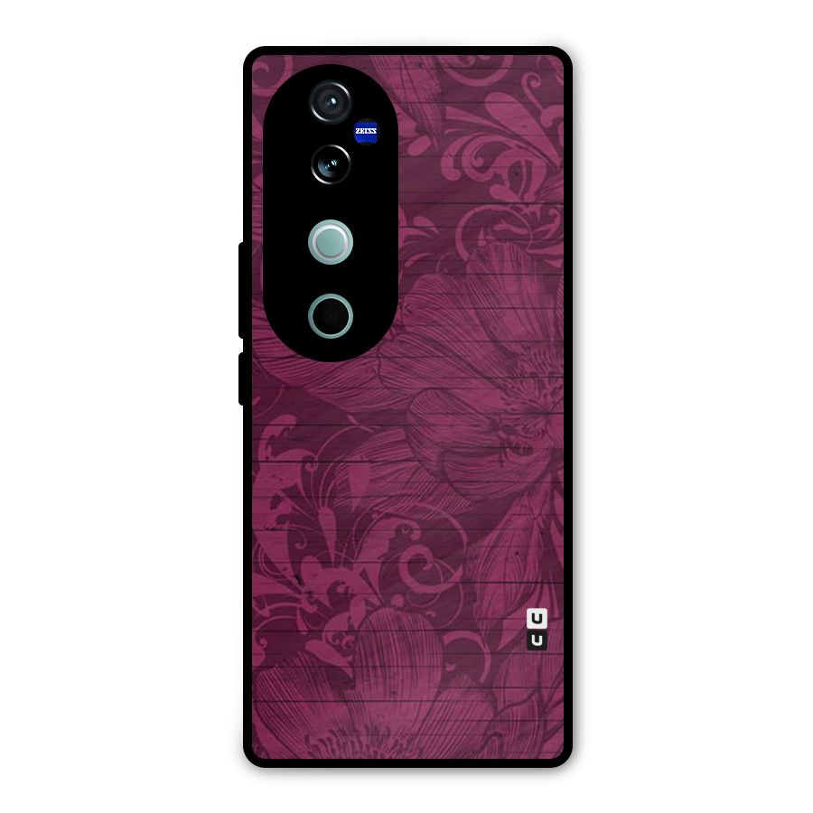 Magenta Floral Pattern Metal Back Case for Vivo V40