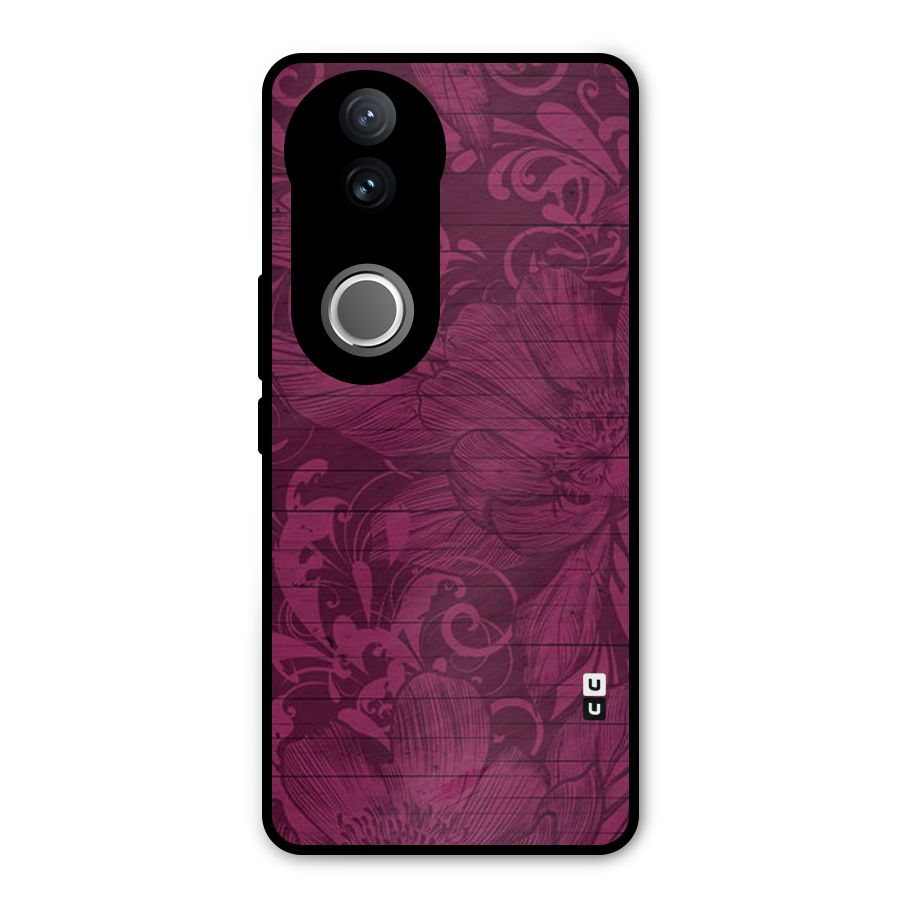 Magenta Floral Pattern Metal Back Case for Vivo V50