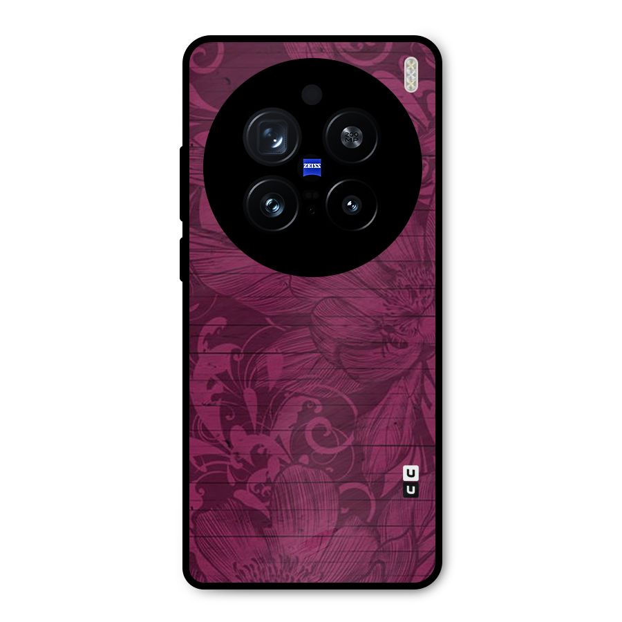 Magenta Floral Pattern Metal Back Case for Vivo X200 Pro