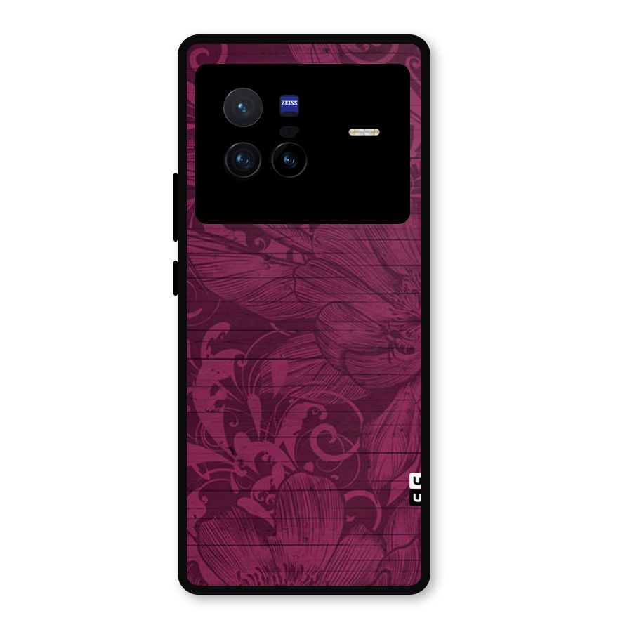 Magenta Floral Pattern Metal Back Case for Vivo X80