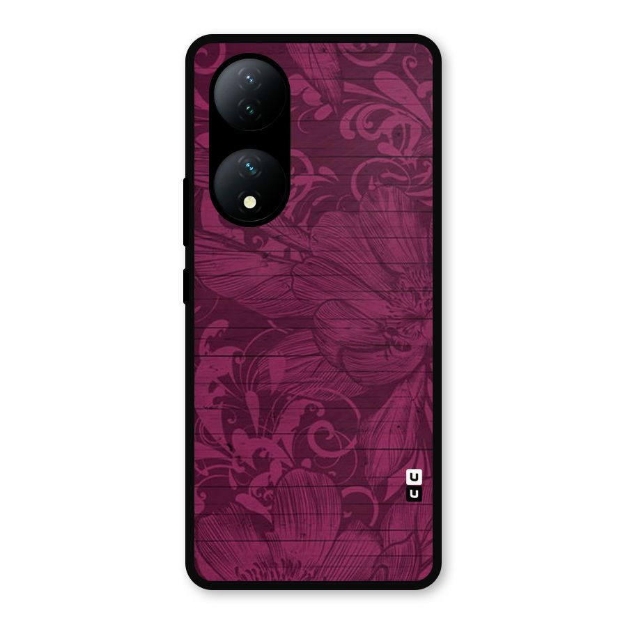 Magenta Floral Pattern Metal Back Case for Vivo Y100a