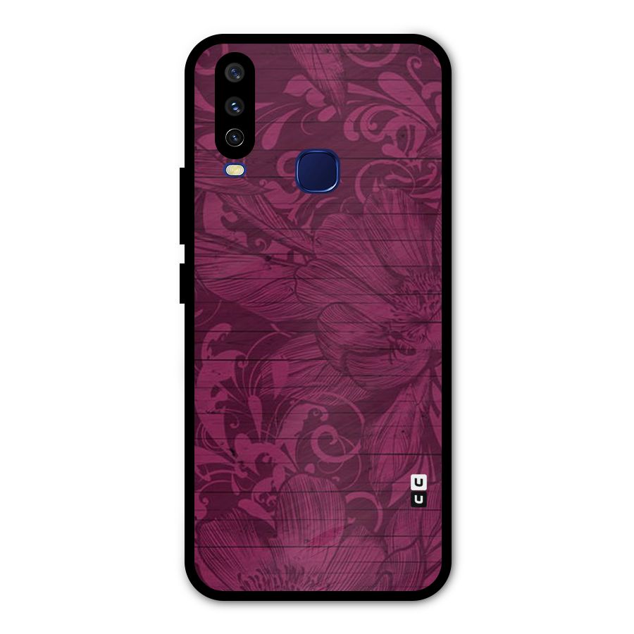 Magenta Floral Pattern Metal Back Case for Vivo Y15