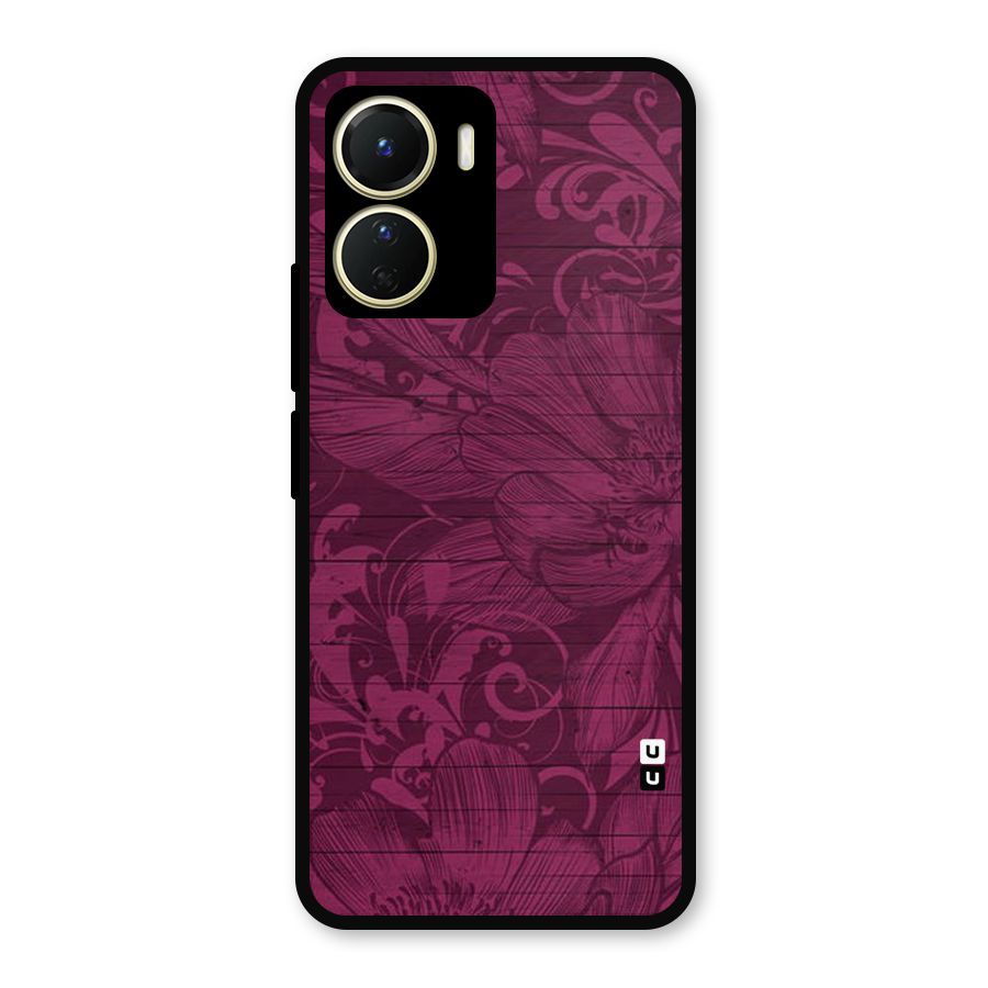 Magenta Floral Pattern Metal Back Case for Vivo Y16