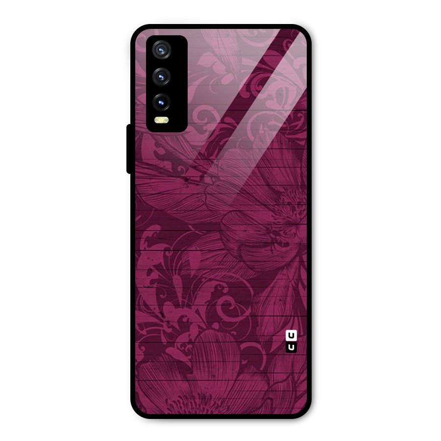 Magenta Floral Pattern Metal Back Case for Vivo Y20 2021