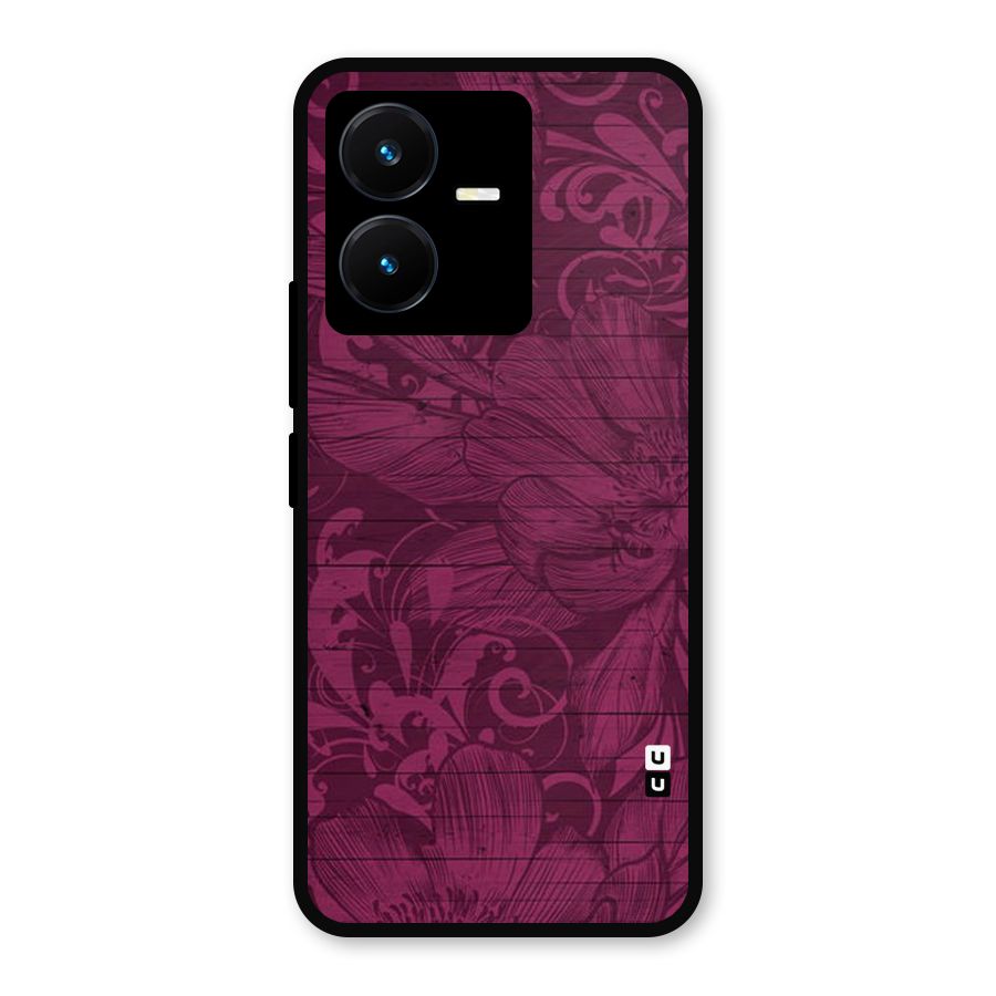 Magenta Floral Pattern Metal Back Case for Vivo Y22s