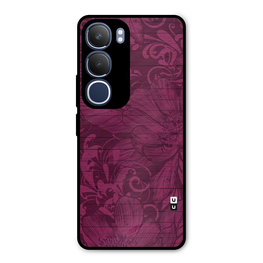 Magenta Floral Pattern Metal Back Case for Vivo Y29