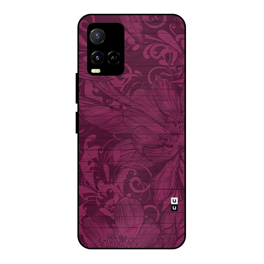Magenta Floral Pattern Metal Back Case for Vivo Y33s