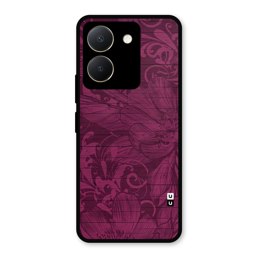 Magenta Floral Pattern Metal Back Case for Vivo Y36