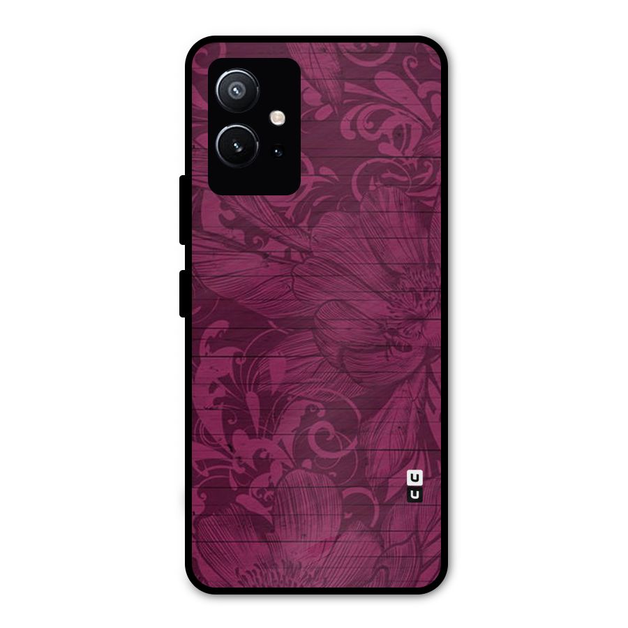Magenta Floral Pattern Metal Back Case for Vivo Y75 5G