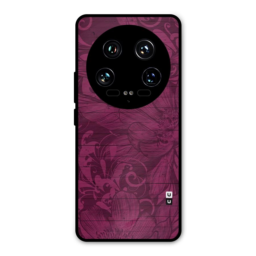 Magenta Floral Pattern Metal Back Case for Xiaomi 14 Ultra