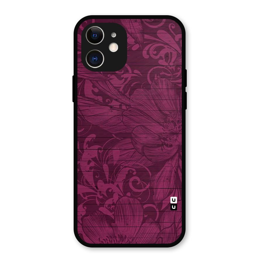 Magenta Floral Pattern Metal Back Case for iPhone 12