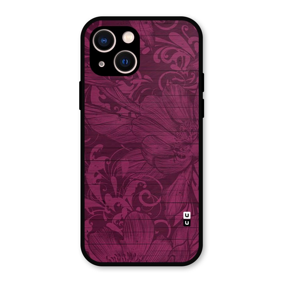 Magenta Floral Pattern Metal Back Case for iPhone 13