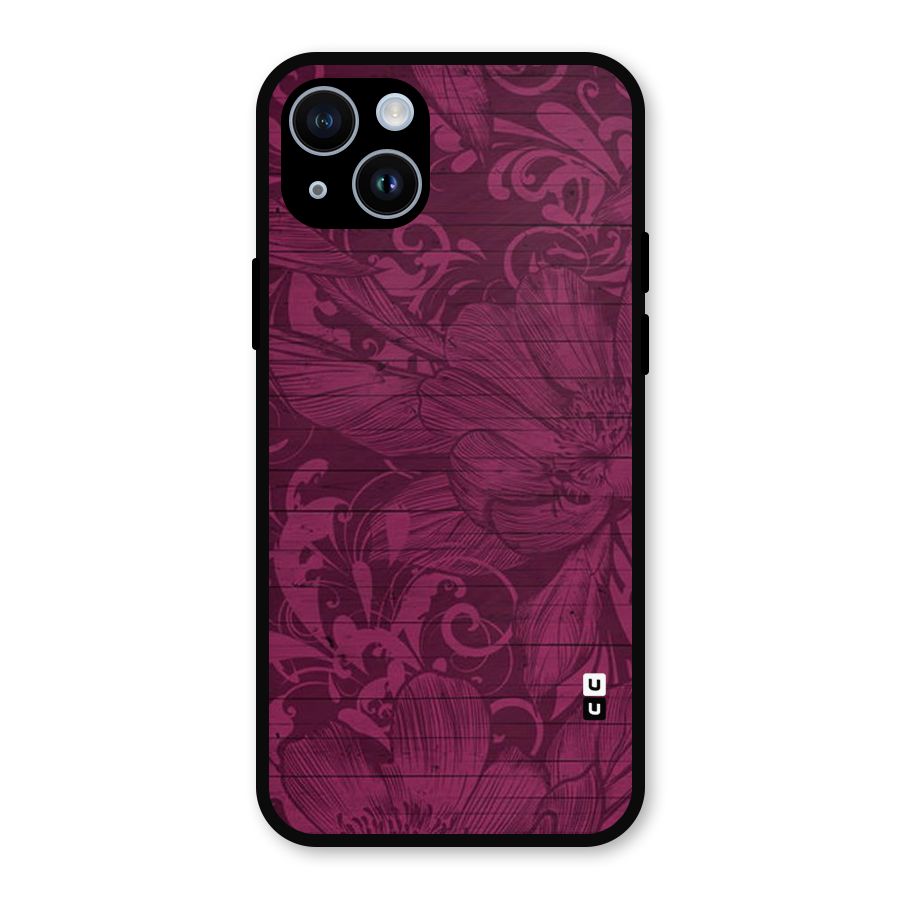 Magenta Floral Pattern Metal Back Case for iPhone 14