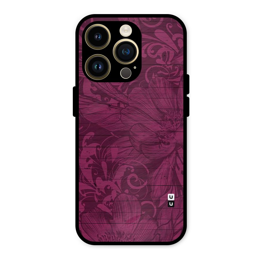 Magenta Floral Pattern Metal Back Case for iPhone 14 Pro