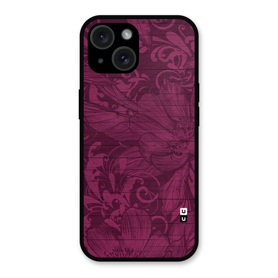 Magenta Floral Pattern Metal Back Case for iPhone 15