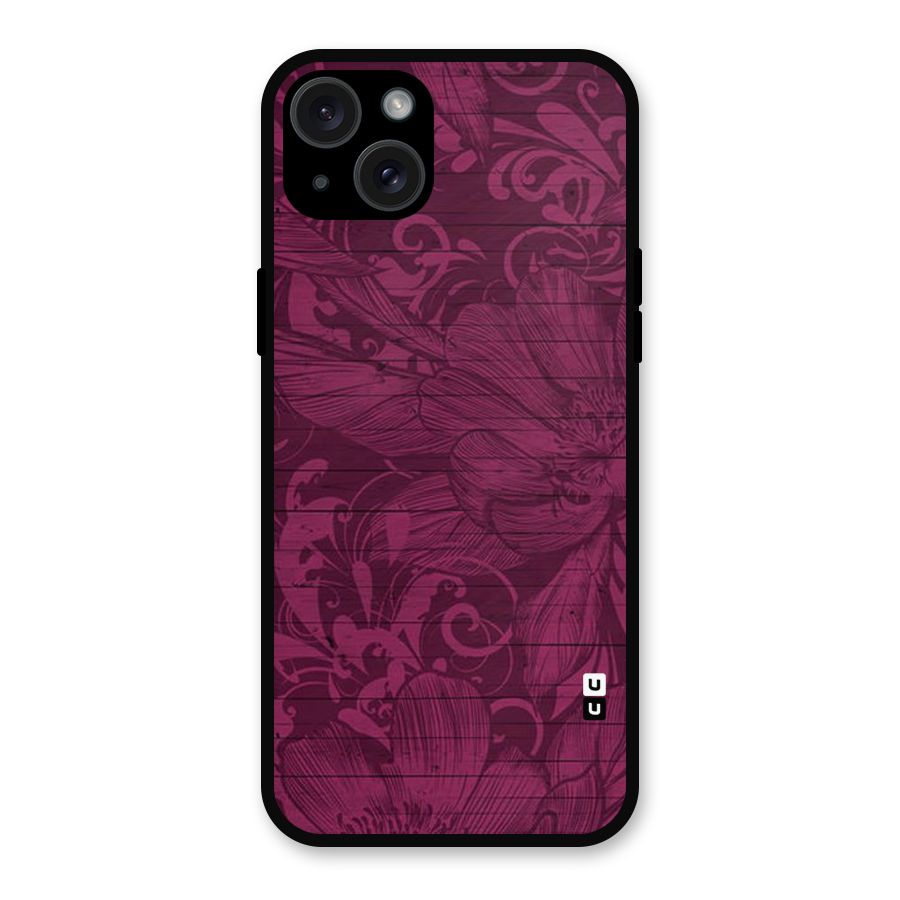 Magenta Floral Pattern Metal Back Case for iPhone 15 Plus