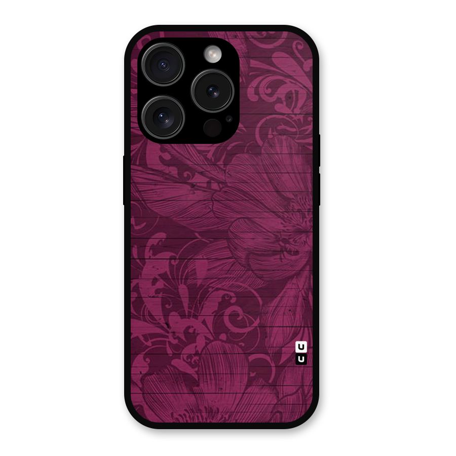 Magenta Floral Pattern Metal Back Case for iPhone 15 Pro