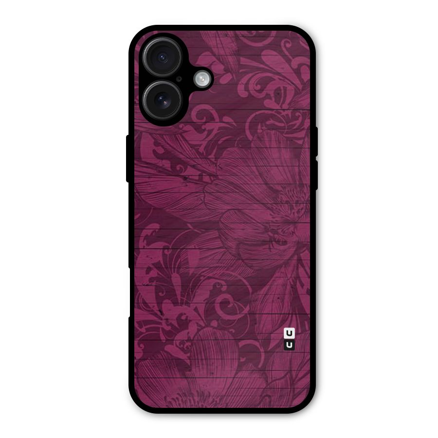 Magenta Floral Pattern Metal Back Case for iPhone 16 Plus