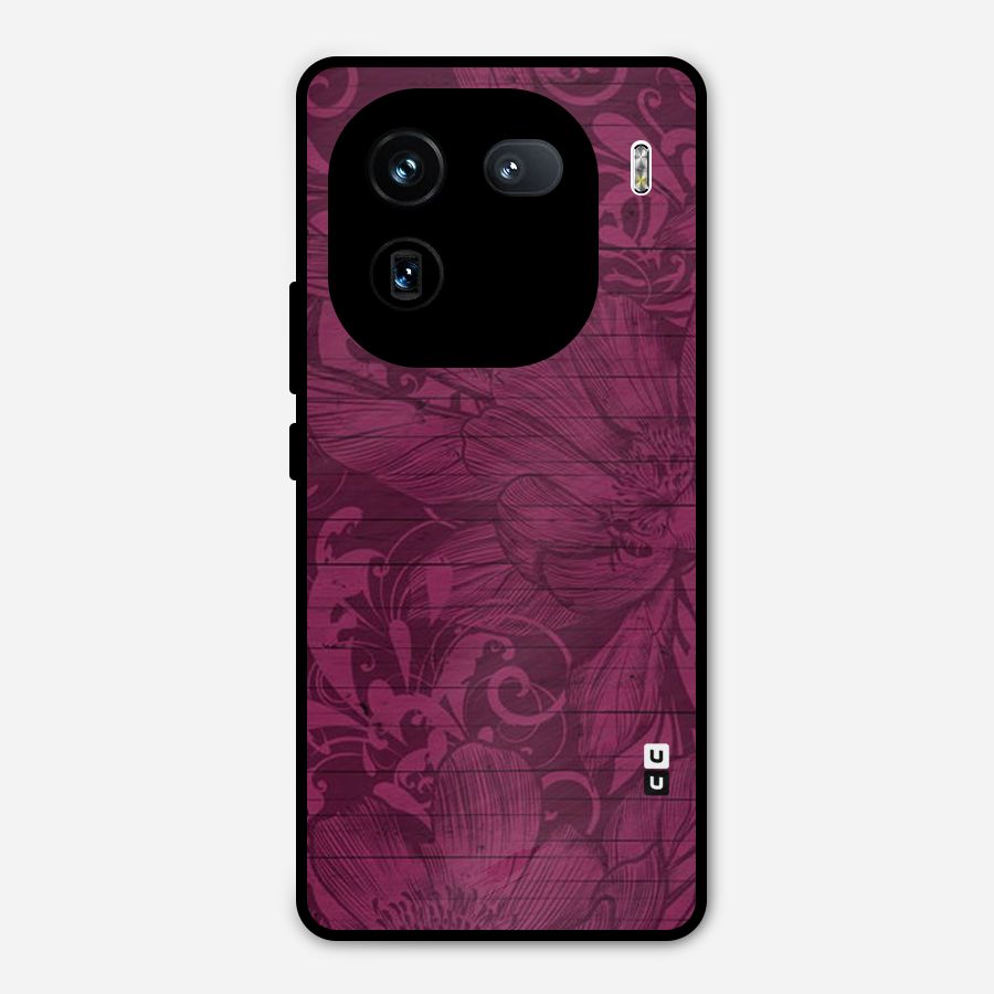 Magenta Floral Pattern Metal Back Case for iQOO 12