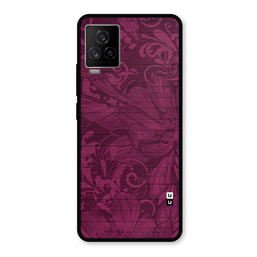 Magenta Floral Pattern Metal Back Case for iQOO 7 Legend 5G